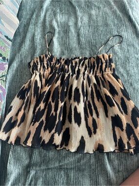 Ganni Smocked Leopard Print Camisole Tank Top - leopard georgette swing tank
